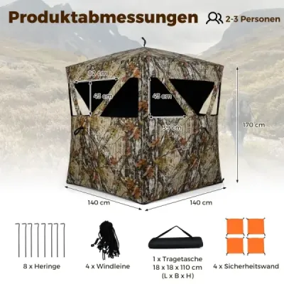 Jagdblind Prízemný stan pre 2 osoby s tichými posuvnými oknami Prenosný pop-up maskovací stan