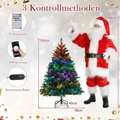 Umelý vianočný stromček s osvetlením a diaľkovým ovládaním 150 cm vianočný stromček s 250 ovládanými cez APP