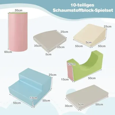 10 TLG. Penové stavebné bloky na lezenie a posúvanie Mäkké mäkké stavebné bloky Modrá + sivá