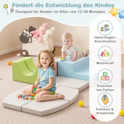 10 TLG. Penové stavebné bloky na lezenie a posúvanie Mäkké mäkké stavebné bloky Modrá + sivá