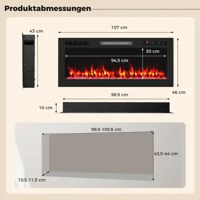 42'' elektrický krb 750W/1500W vstavaný krb s APP s možnosťou pripojenia k sieti WLAN a diaľkovým ovládaním