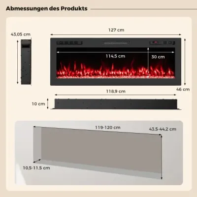 50" elektrický krb s ohrevom 750W/1500W vstavaný krb s diaľkovým ovládaním a ovládaním pomocou aplikácie WiFi