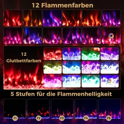 50" elektrický krb s ohrevom 750W/1500W vstavaný krb s diaľkovým ovládaním a ovládaním pomocou aplikácie WiFi