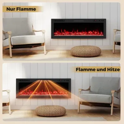 50" elektrický krb s ohrevom 750W/1500W vstavaný krb s diaľkovým ovládaním a ovládaním pomocou aplikácie WiFi