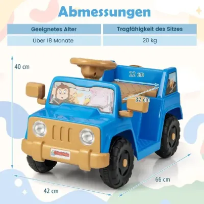 6V detské vozidlo pre batoľatá Hracie auto so zvukovými efektmi Štartovanie jedným tlačidlom Držiak na pohár Úložný priestor Námornícka modrá