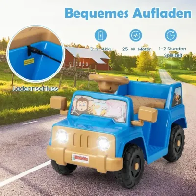 6V detské vozidlo pre batoľatá Hracie auto so zvukovými efektmi Štartovanie jedným tlačidlom Držiak na pohár Úložný priestor Námornícka modrá