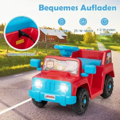 6V detské vozidlo pre batoľatá Hracie auto so zvukovými efektmi Štartovanie jedným tlačidlom Držiak na pohár Úložný priestor Červená farba