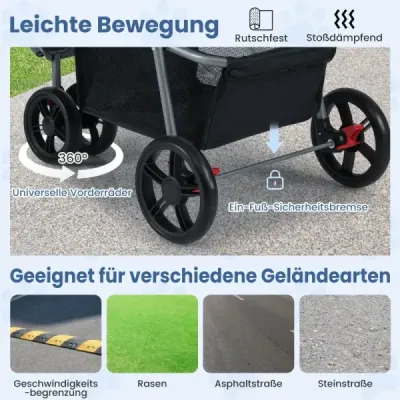 Faltbarer Haustierwagen leichter Katzen-Spazierwagen mit verstellbarem Sonnendach Blau