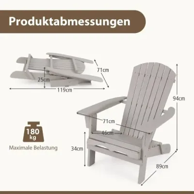 Kreslo Adirondack skladacie Kreslo Adirondack drevené záhradné kreslo s vysokým operadlom sivé
