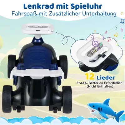 Detské posúvacie auto od nôh k podlahe,  detské odrážalo s hudbou a úložným priestorom pod sedadlom Detské vozidlo Shark