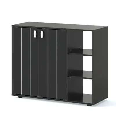 Skriňa na topánky s 2 dvierkami a nastaviteľnými otvorenými policami Stojan na topánky Komoda na topánky čierna
