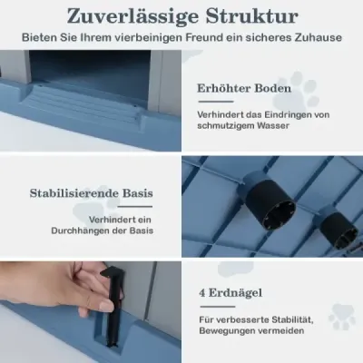 Vodotesná a izolovaná plastová búda pre malé a stredné psy, vhodná na vnútorné aj vonkajšie použitie, modrá