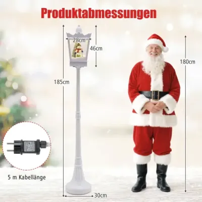 185 cm hudobná vianočná pouličná lampa s teplými bielymi LED svetlami a snehovými efektmi, biela