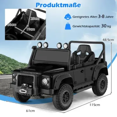 Elektrické auto Land Rover Defender pre deti s diaľkovým ovládaním od rodiča, čierne