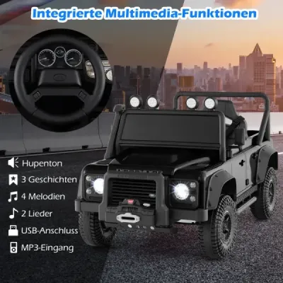 Elektrické auto Land Rover Defender pre deti s diaľkovým ovládaním od rodiča, čierne