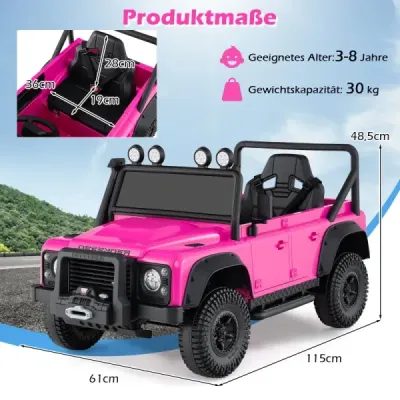 Elektrické auto Land Rover Defender pre deti, elektrické vozidlo s diaľkovým ovládaním od rodiča, celoodpružené, svetlomety, ružové
