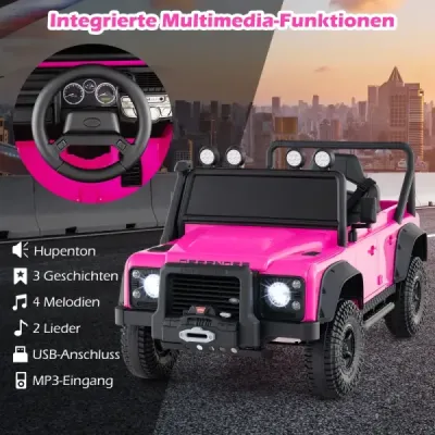 Elektrické auto Land Rover Defender pre deti, elektrické vozidlo s diaľkovým ovládaním od rodiča, celoodpružené, svetlomety, ružové