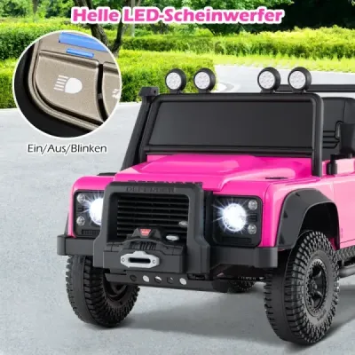 Elektrické auto Land Rover Defender pre deti, elektrické vozidlo s diaľkovým ovládaním od rodiča, celoodpružené, svetlomety, ružové