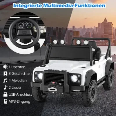Elektrické auto Land Rover Defender pre deti s diaľkovým ovládaním od rodiča, biele