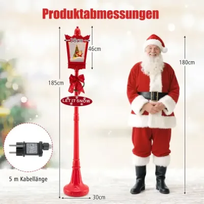 185 cm vianočný lampión s teplými bielymi LED svetlami, pouličná lampa, vianočná dekorácia