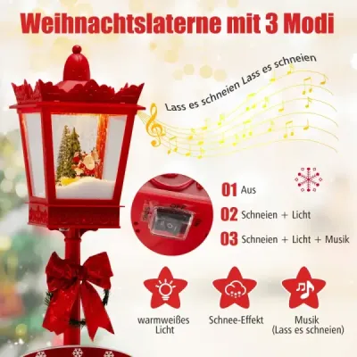 185 cm vianočný lampión s teplými bielymi LED svetlami, pouličná lampa, vianočná dekorácia