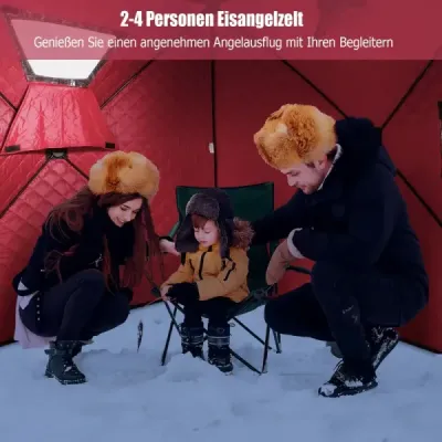 Izolovaný rozkladací stan na rybolov na ľade s polstrovanými bavlnenými stenami a oknami, červený stan na ochranu pred ľadom