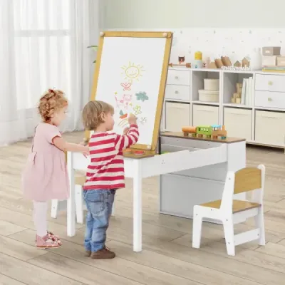 Stôl a stojan  3 v 1 so zdvíhacou stolovou doskou a 6 látkovými kontajnermi a kotúčom papiera Natural