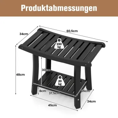 Vodeodolná sprchová lavica/stolička so zakriveným sedákom, 60,5 x 34 x 48 cm, čierna