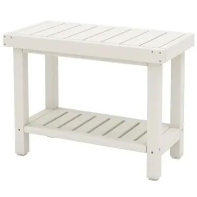 Dvojposchodová sprchová lavica, vodotesná kúpeľňová sprchová stolička z HDPE s úložným priestorom, biela