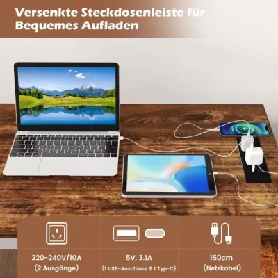 Písací stôl v tvare L s kartotékou a zásuvkou, 138 cm, obojstranný rohový počítačový stôl, rustikálna hnedá
