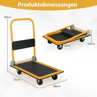 Skladacie transportné vozíky s nosnosťou do 150 kg, plošinové vozíky s kolieskami otočnými o 360° a rukoväťou, oranžové