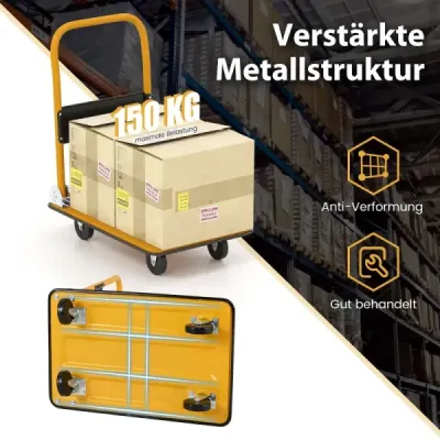 Skladacie transportné vozíky s nosnosťou do 150 kg, plošinové vozíky s kolieskami otočnými o 360° a rukoväťou, oranžové