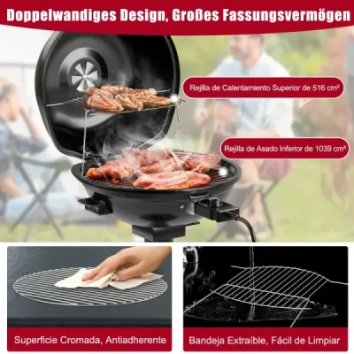Elektrický gril BBQ, prenosný stojan s odnímateľným nepriľnavým roštom, čierny