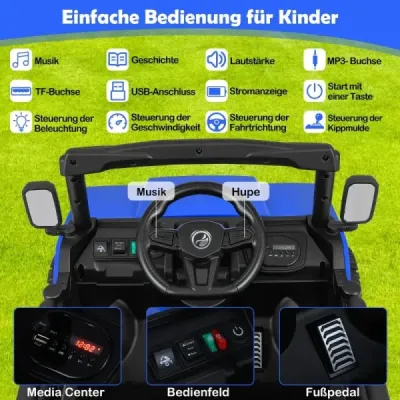 Detské elektrické auto s elektrickým sklápačom a diaľkovým ovládaním 12V detské auto modré