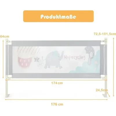 175 cm detská zabrana, výškovo nastaviteľná v 24 krokoch s dvojitým zámkom, sivá