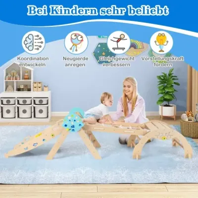 Montessori preliezačka 9 v 1 s lezeckým oblúkom, lezeckým lanom a rebríkom, drevený lezecký trojuholník, prírodná