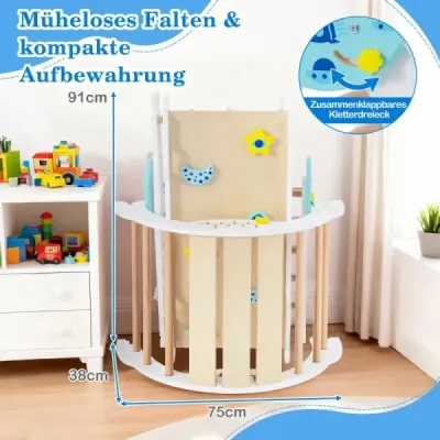 Montessori preliezačka 9 v 1 s lezeckým oblúkom, lezeckým lanom a rebríkom, drevený lezecký trojuholník, biela