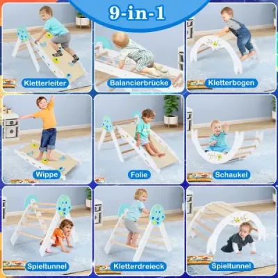 Montessori preliezačka 9 v 1 s lezeckým oblúkom, lezeckým lanom a rebríkom, drevený lezecký trojuholník, biela
