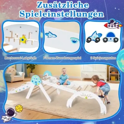 Montessori preliezačka 9 v 1 s lezeckým oblúkom, lezeckým lanom a rebríkom, drevený lezecký trojuholník, biela