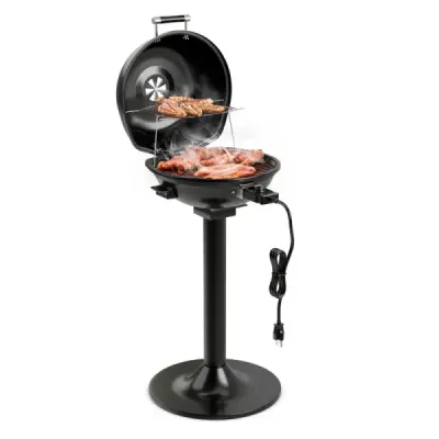 Elektrický gril BBQ, prenosný stojan s odnímateľným nepriľnavým roštom, čierny