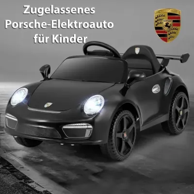 12V detské elektrické auto s diaľkovým ovládaním a pozvoľným štartom, licencované elektrické vozidlo Porsche, čierne