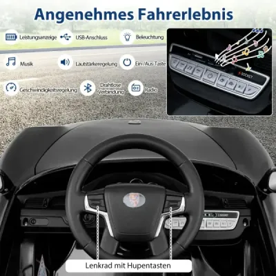 12V detské elektrické auto s diaľkovým ovládaním a pozvoľným štartom, licencované elektrické vozidlo Porsche, čierne
