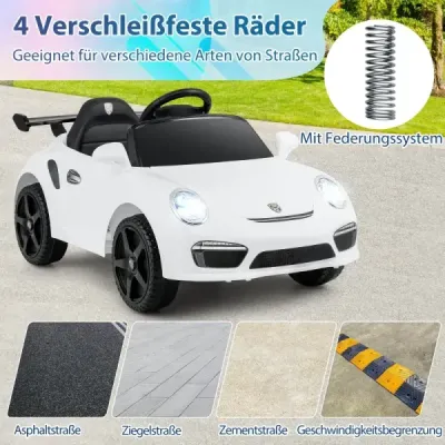 12V detské elektrické auto s diaľkovým ovládaním a pozvoľným štartom, licencované elektrické vozidlo Porsche, biele