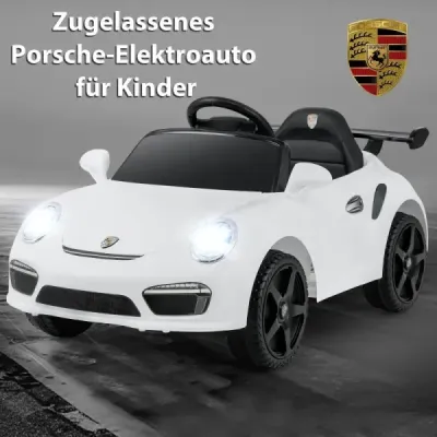 12V detské elektrické auto s diaľkovým ovládaním a pozvoľným štartom, licencované elektrické vozidlo Porsche, biele