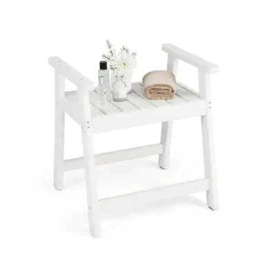 Sprchová lavica s podrúčkami, sedadlo do kúpeľne, kúpeľňová stolička do sprchy, vodeodolná kúpeľňová lavica, biela, 58 x 52 x 61,5 cm