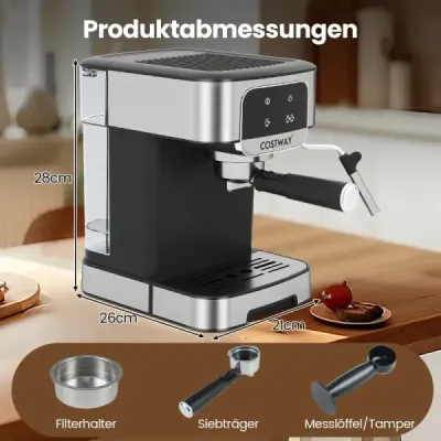 Espresso kávovar 20 barov 1200 W Espresso kávovar s parným napeňovačom mlieka 18 l odnímateľná nádržka na vodu Čierna