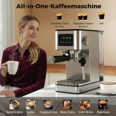 Portafilterový kávovar s napeňovačom mlieka, 20-barový kávovar na espresso s dotykovou obrazovkou