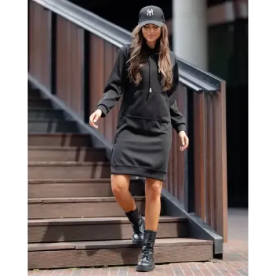 Ležérne šaty s kapucňou čierne MODA523