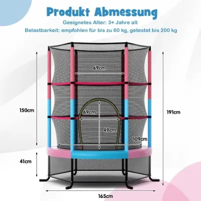 Ø165cm záhradná trampolína s bezpečnostnou sieťou Trampolína do 135 kg s nosnosťou pre deti od 3 rokov Macaron