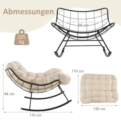 Hojdacie kreslo s čalúneným vankúšom a nosnosťou 205 kg Hojdacie kreslo Patio kreslo Béžová